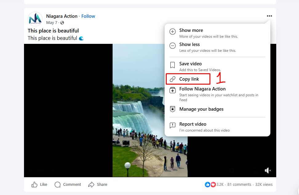 Copy the video link from Facebook